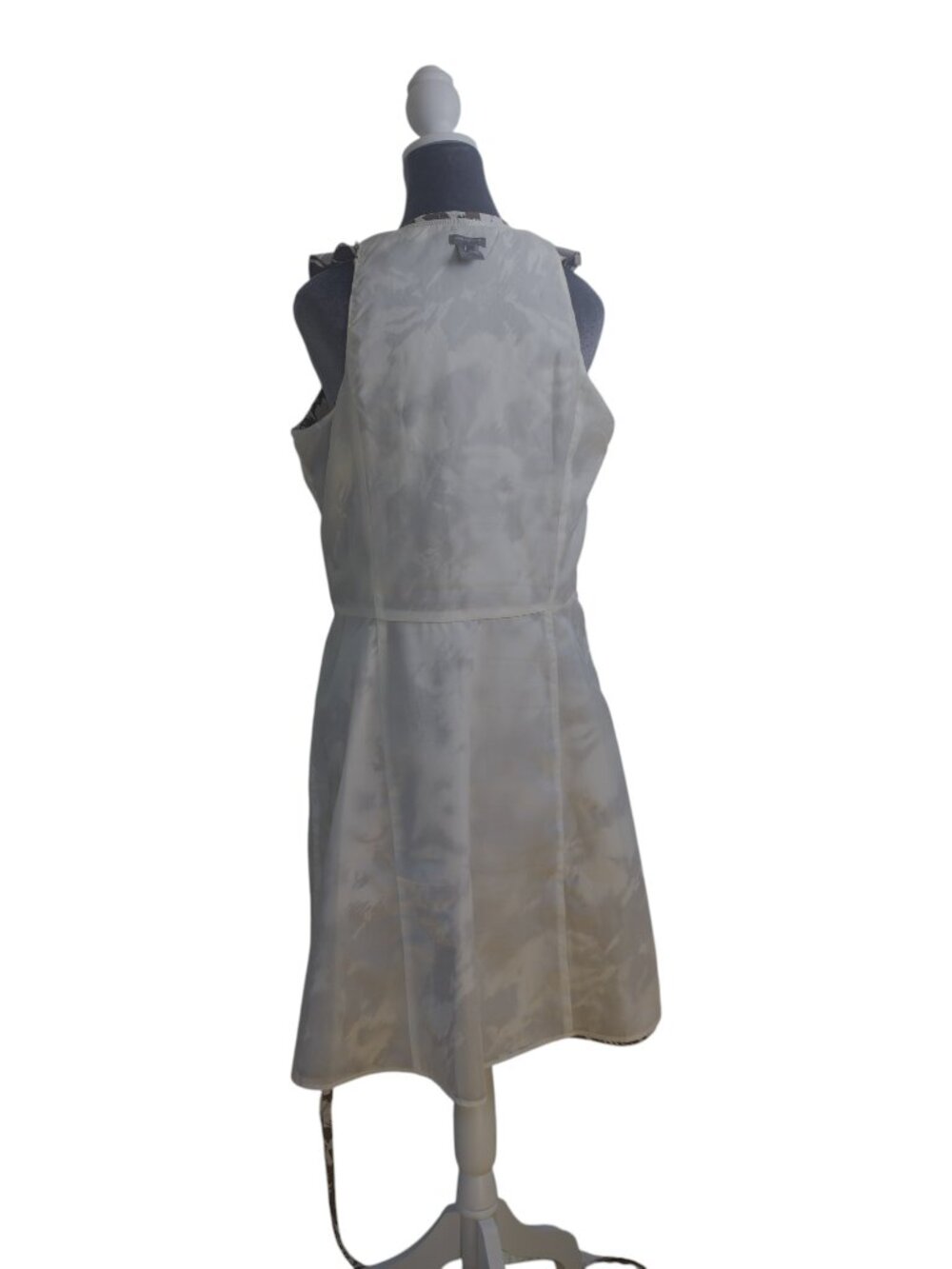 Ann Taylor Faux Wrap Fit & Flare Dress 14 Neutral Abstract Print Feminine EUC - Picture 12 of 15